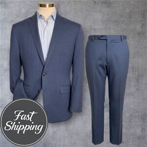 JOS A BANK Slim Fit Men’s 2-Piece Suit – 44R Blazer/38WX28L Pants – Blue Wool
